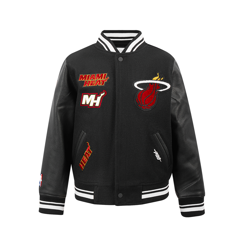 NBA MIAMI HEAT RETRO CLASSIC BIG BOY'S RIB WOOL VARSITY JACKET (BLACK)