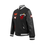 NBA MIAMI HEAT RETRO CLASSIC BLOUSON COLLÉGIAL EN LAINE À BORDS CÔTELÉS POUR GARÇON JUNIOR (NOIR)