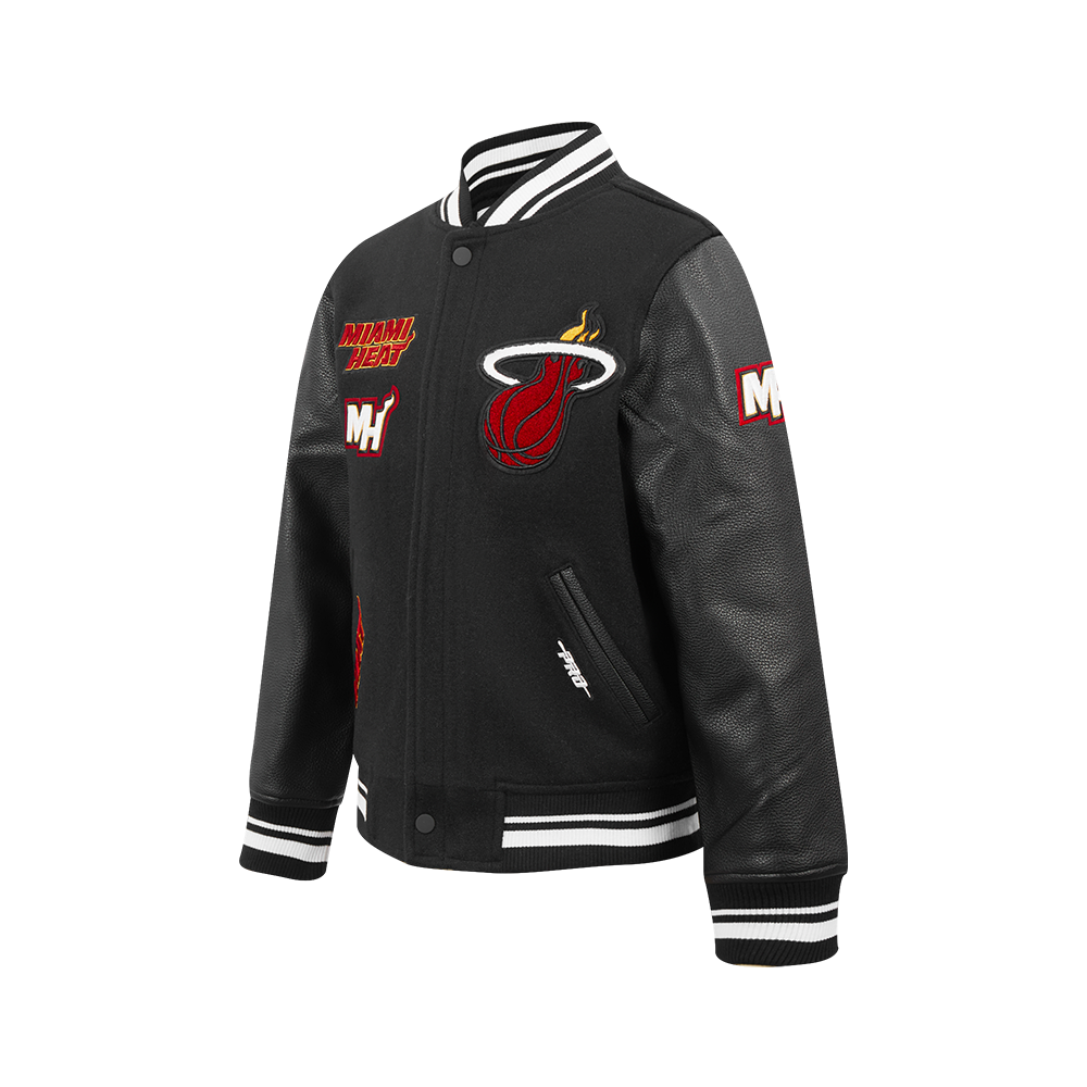 NBA MIAMI HEAT RETRO CLASSIC BIG BOY'S RIB WOOL VARSITY JACKET (BLACK)