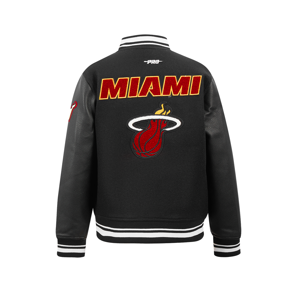 NBA MIAMI HEAT RETRO CLASSIC BLOUSON COLLÉGIAL EN LAINE À BORDS CÔTELÉS POUR GARÇON JUNIOR (NOIR)
