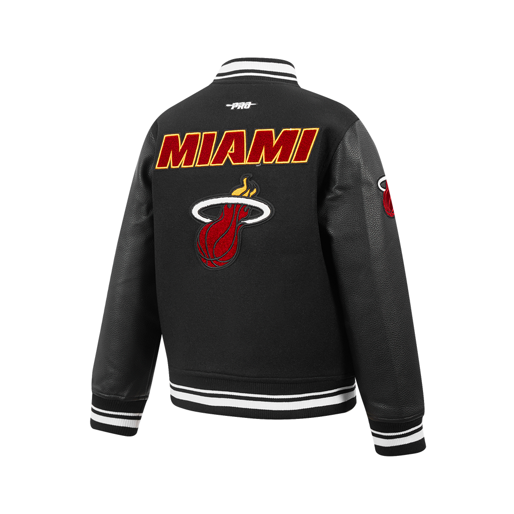 NBA MIAMI HEAT RETRO CLASSIC BLOUSON COLLÉGIAL EN LAINE À BORDS CÔTELÉS POUR GARÇON JUNIOR (NOIR)