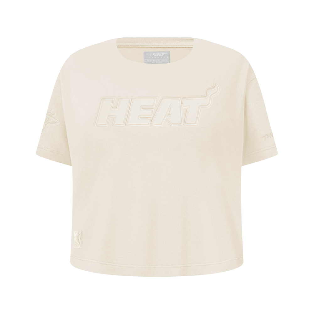 NBA MIAMI HEAT NEUTRAL BIG GIRL'S SHORT SLEEVE BOXY TEE (EGGSHELL)