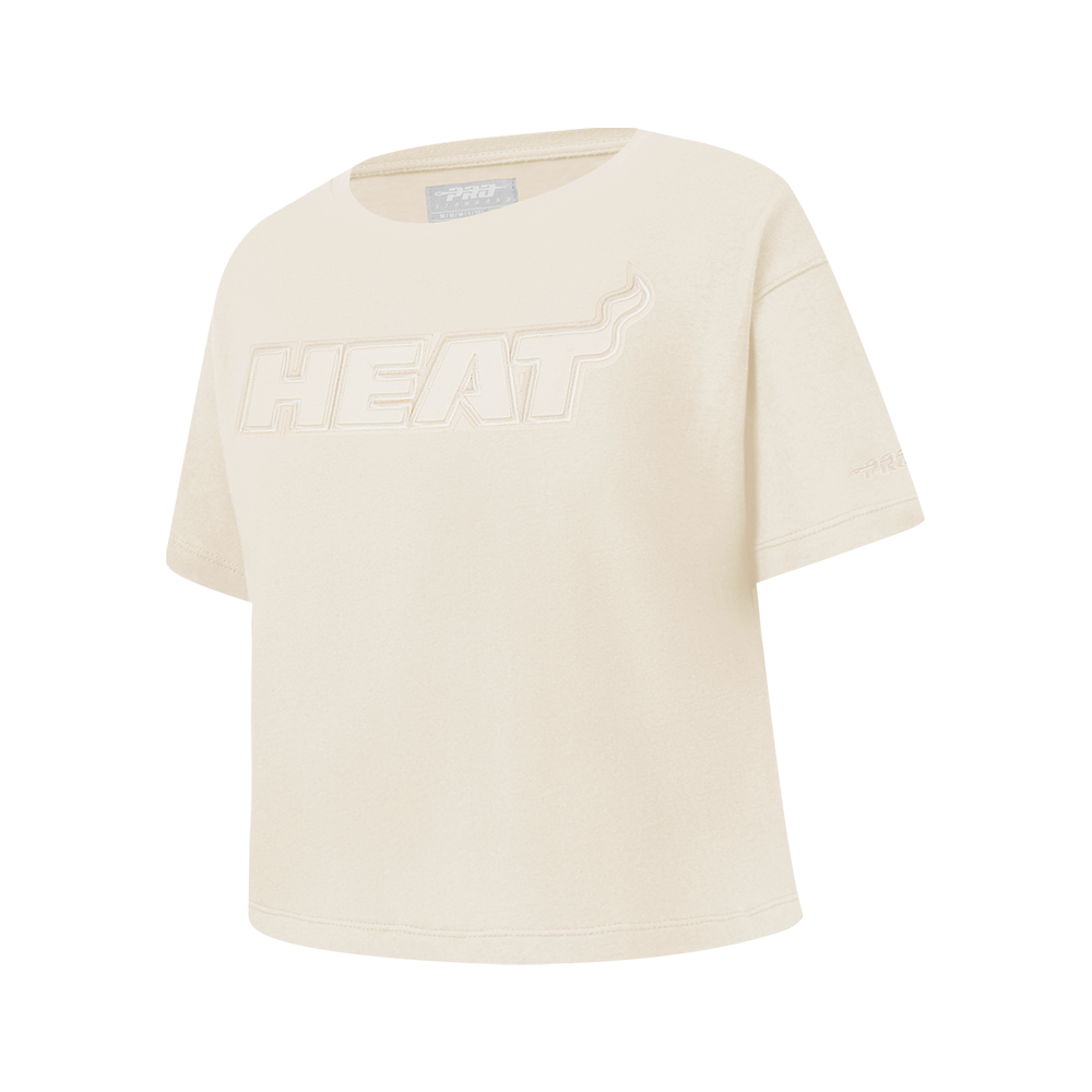 NBA MIAMI HEAT NEUTRAL BIG GIRL'S SHORT SLEEVE BOXY TEE (EGGSHELL)