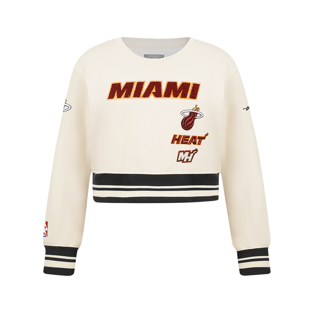 NBA MIAMI HEAT RETRO CLASSIC CHANDAIL À COL ROND EN MOLLETON CÔTELÉ POUR FILLE JUNIOR (COQUILLE D'ŒUF/NOIR)
