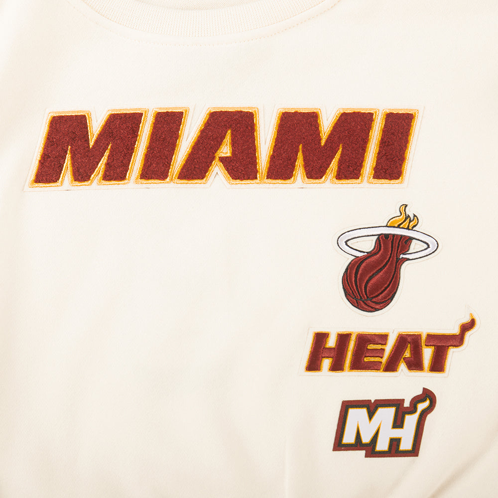 NBA MIAMI HEAT RETRO CLASSIC CHANDAIL À COL ROND EN MOLLETON CÔTELÉ POUR FILLE JUNIOR (COQUILLE D'ŒUF/NOIR)