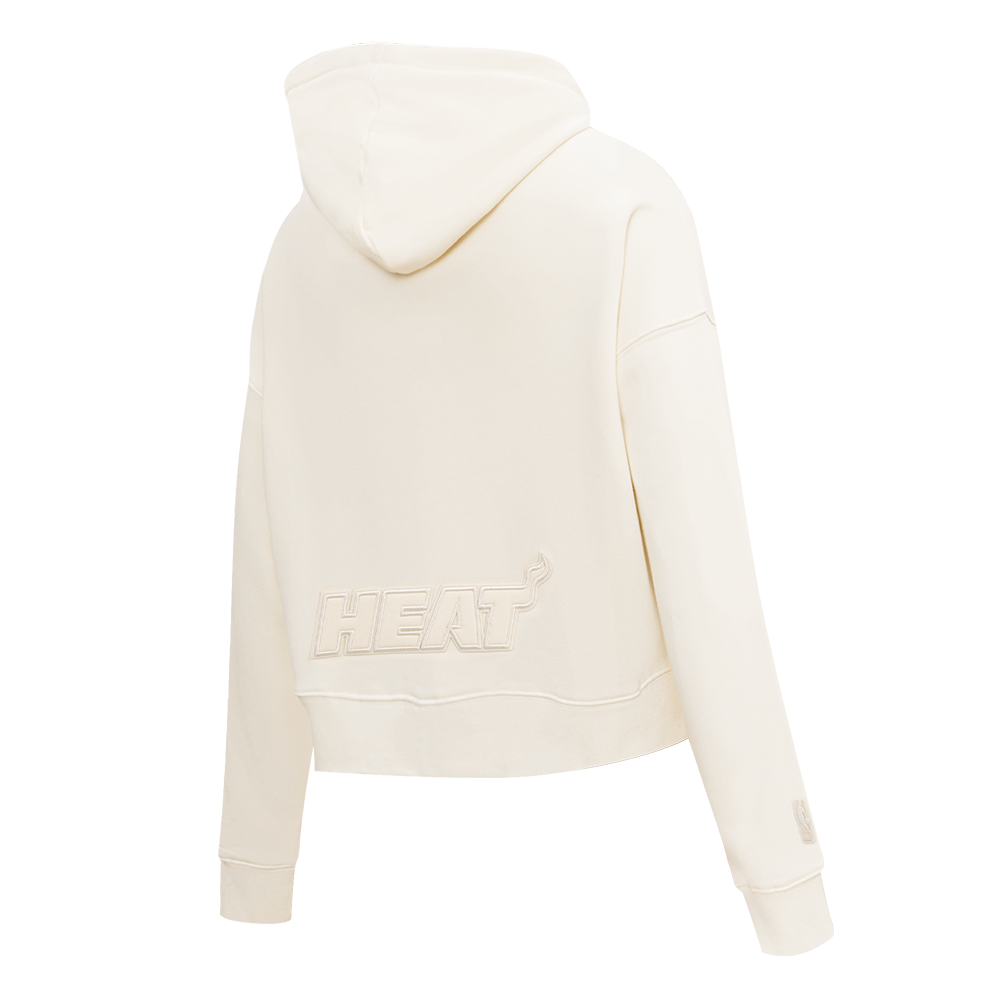 NBA MIAMI HEAT NEUTRAL WOMEN'S CROPPED PULLOVER HOODIE (EGGSHELL)