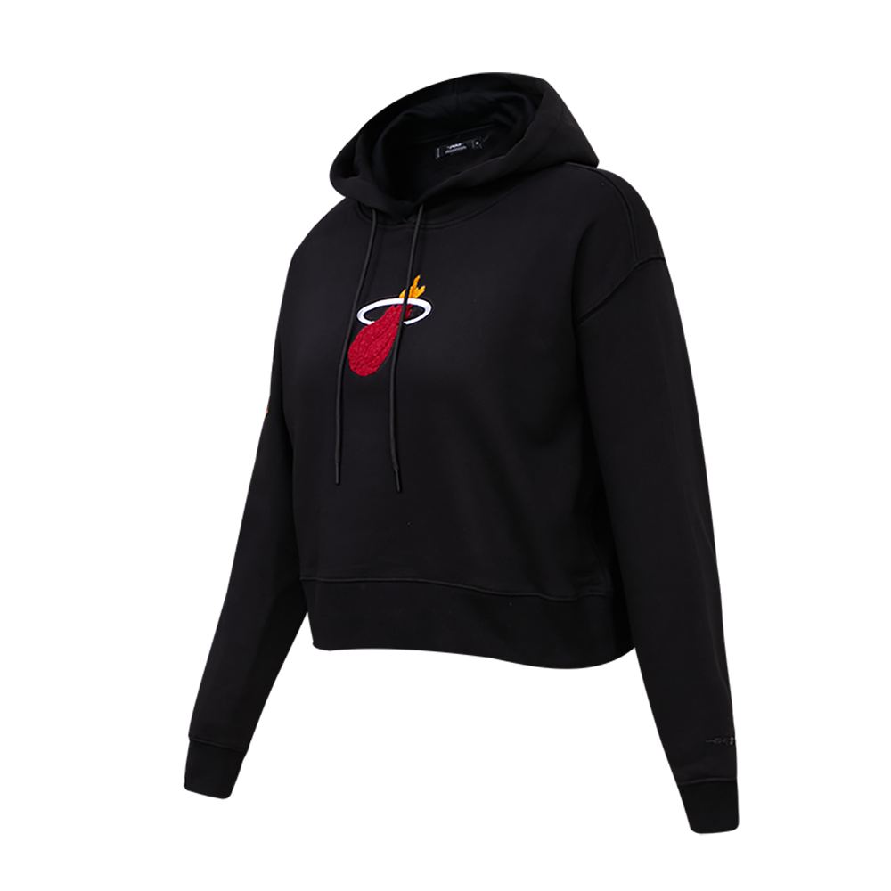 NBA MIAMI HEAT CLASSIC WOMEN'S CLASSIC WOMEN'S CROPPED PULLOVER HOODIE (BLACK)