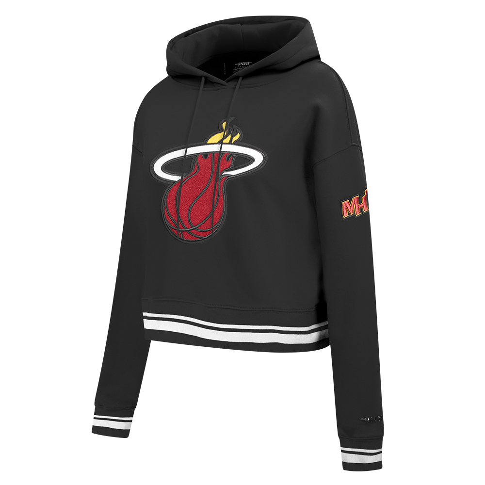 NBA MIAMI HEAT RETRO CLASSIC WOMEN'S CROPPED PULLOVER HOODIE (BLACK)