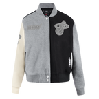 NBA MIAMI HEAT REVERSE FRENCH TERRY WOMEN'S WOOL VARSITY JACKET (BLACK/GRAY/EGGSHELL)