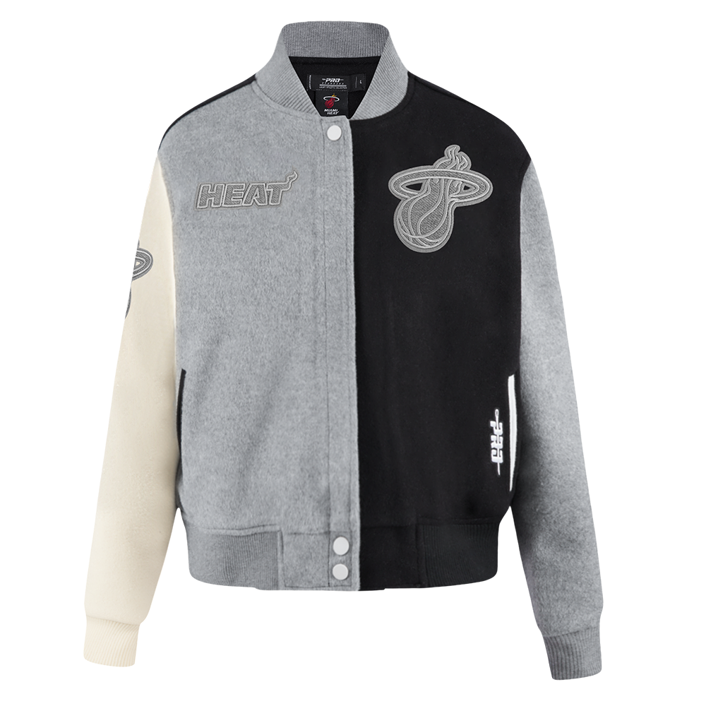 NBA MIAMI HEAT REVERSE FRENCH TERRY BLOUSON COLLÉGIAL EN LAINE POUR FEMME (NOIR/GRIS/COQUILLE D'ŒUF)