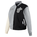 NBA MIAMI HEAT REVERSE FRENCH TERRY WOMEN'S WOOL VARSITY JACKET (BLACK/GRAY/EGGSHELL)