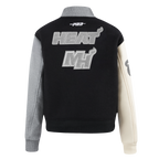 NBA MIAMI HEAT REVERSE FRENCH TERRY WOMEN'S WOOL VARSITY JACKET (BLACK/GRAY/EGGSHELL)