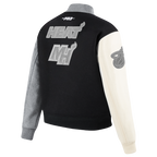 NBA MIAMI HEAT REVERSE FRENCH TERRY WOMEN'S WOOL VARSITY JACKET (BLACK/GRAY/EGGSHELL)