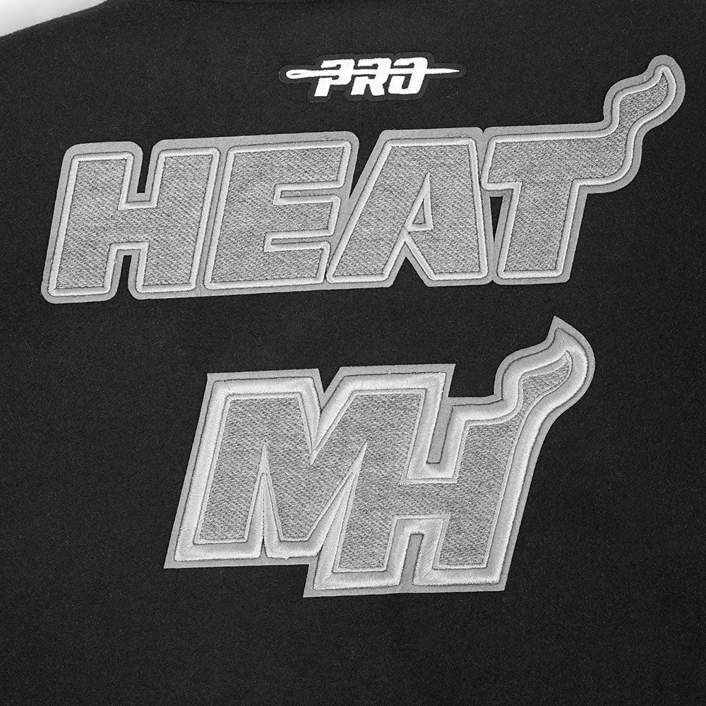 NBA MIAMI HEAT REVERSE FRENCH TERRY WOMEN'S WOOL VARSITY JACKET (BLACK/GRAY/EGGSHELL)
