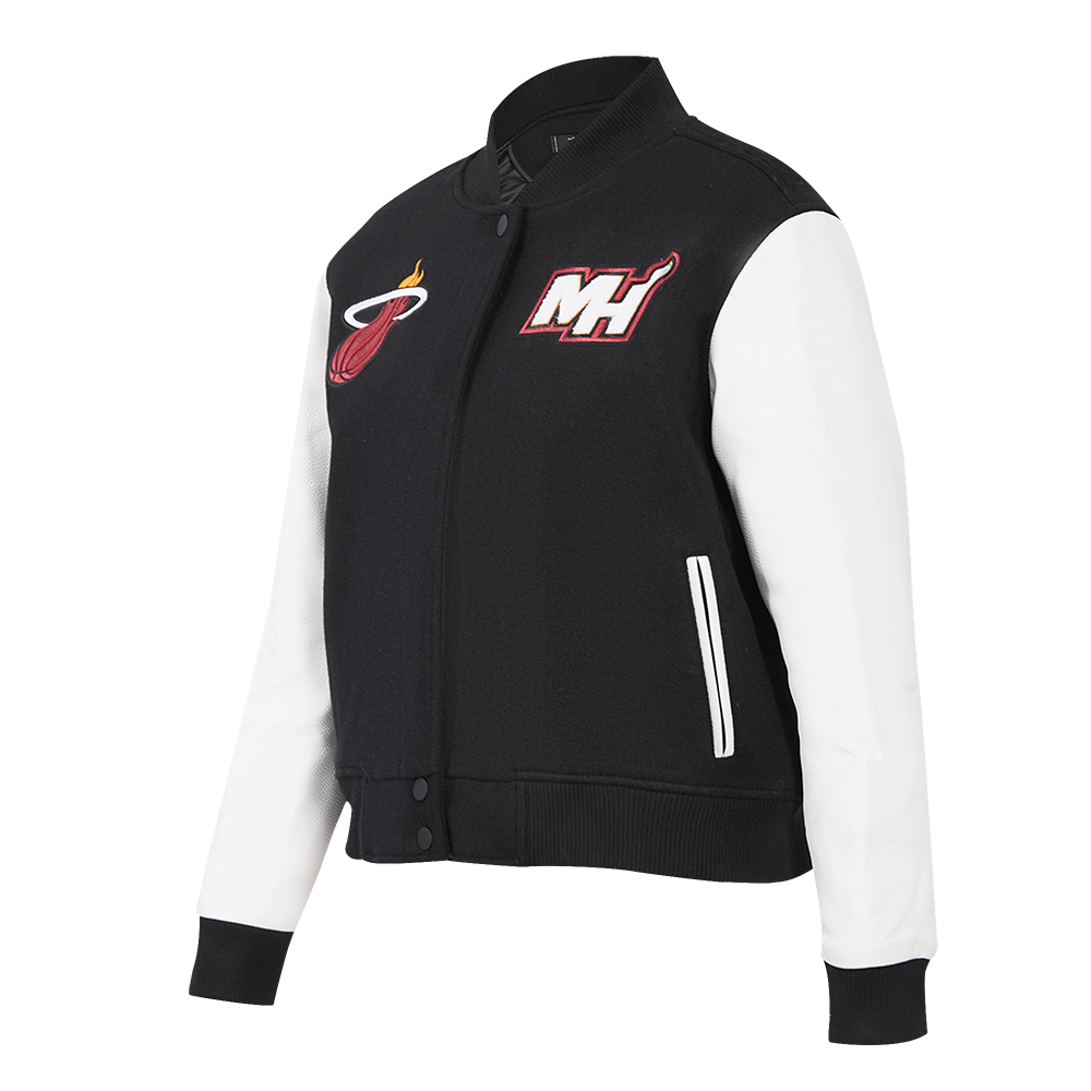 NBA MIAMI HEAT CLASSIC BLOUSON COLLÉGIAL EN LAINE POUR FEMME (NOIR/BLANC)