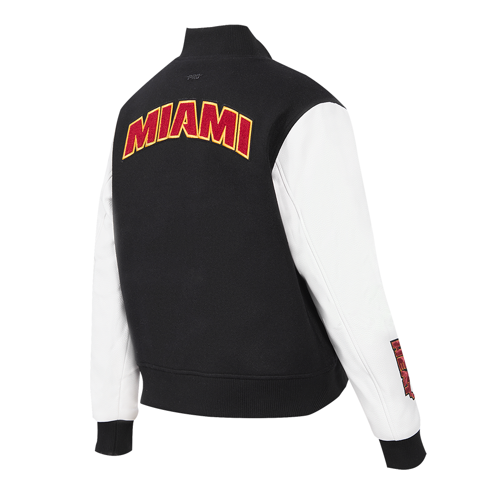 NBA MIAMI HEAT CLASSIC BLOUSON COLLÉGIAL EN LAINE POUR FEMME (NOIR/BLANC)