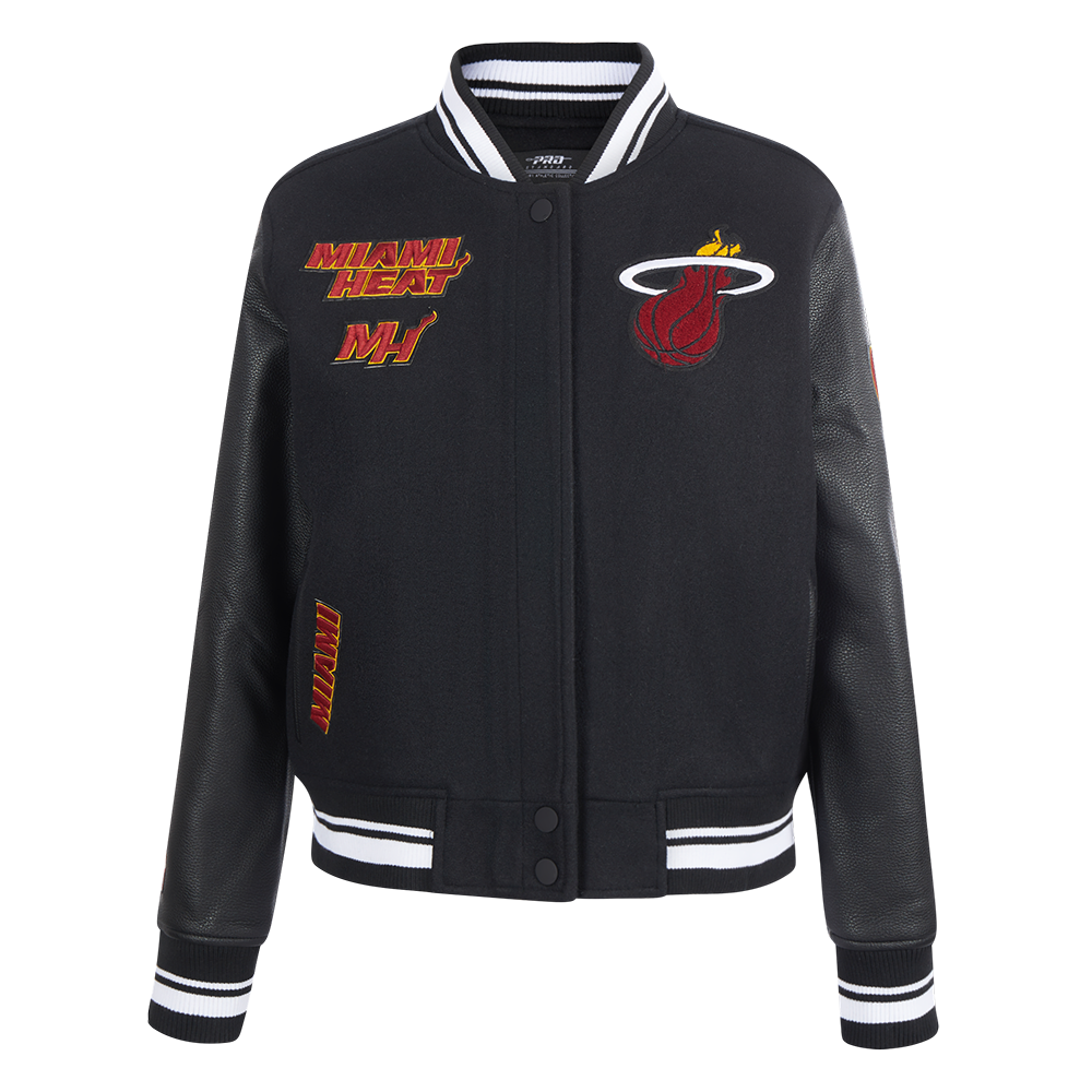 NBA MIAMI HEAT RETRO CLASSIC WOMEN'S RIB WOOL VARSITY JACKET (BLACK)