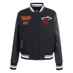 NBA MIAMI HEAT RETRO CLASSIC WOMEN'S RIB WOOL VARSITY JACKET (BLACK)