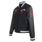 NBA MIAMI HEAT RETRO CLASSIC WOMEN'S RIB WOOL VARSITY JACKET (BLACK)
