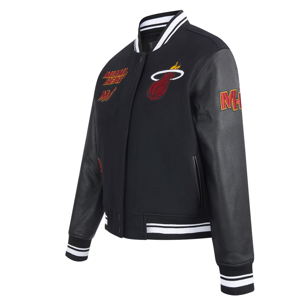 NBA MIAMI HEAT RETRO CLASSIC WOMEN'S RIB WOOL VARSITY JACKET (BLACK)