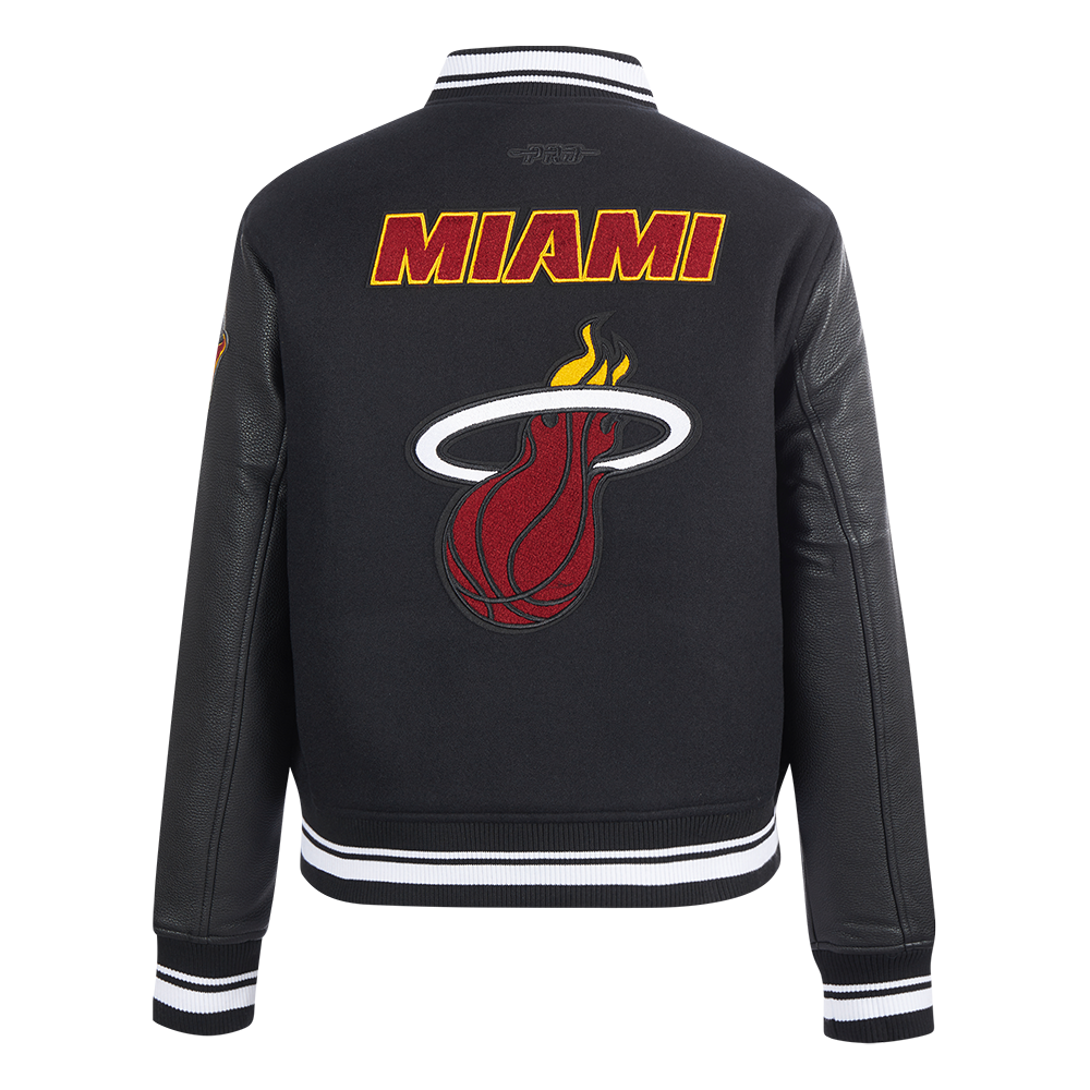 NBA MIAMI HEAT RETRO CLASSIC WOMEN'S RIB WOOL VARSITY JACKET (BLACK)