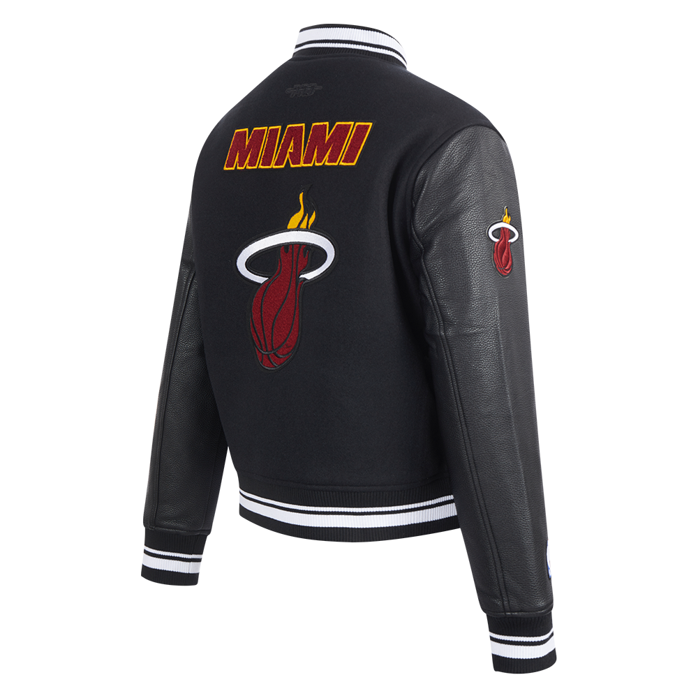 NBA MIAMI HEAT RETRO CLASSIC WOMEN'S RIB WOOL VARSITY JACKET (BLACK)