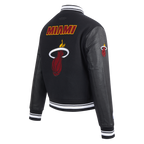 NBA MIAMI HEAT RETRO CLASSIC WOMEN'S RIB WOOL VARSITY JACKET (BLACK)