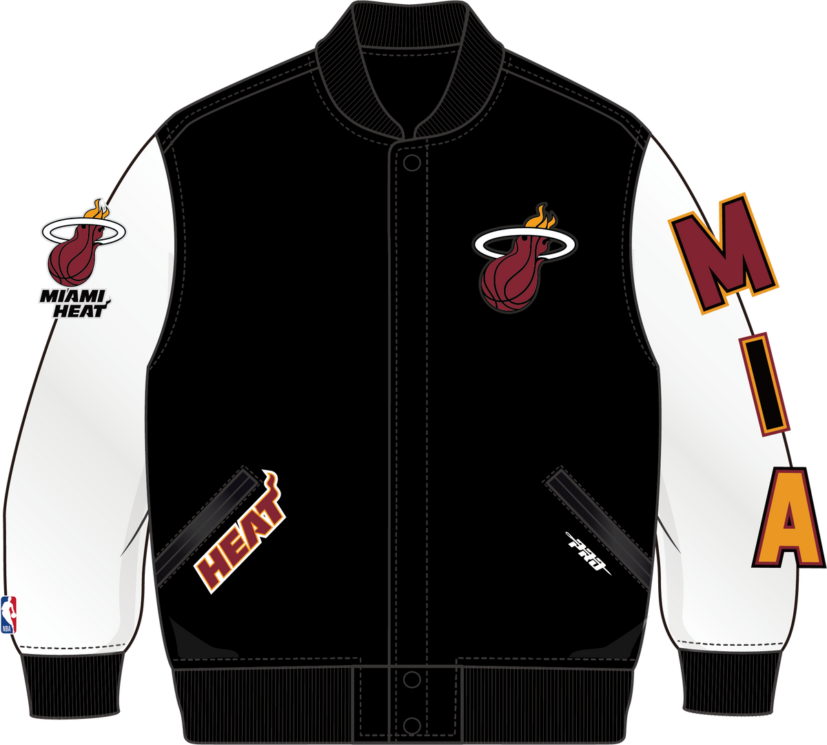 NBA MIAMI HEAT CLASSIC BLOUSON COLLÉGIAL EN LAINE POUR GARÇON ENFANT (NOIR/BLANC)