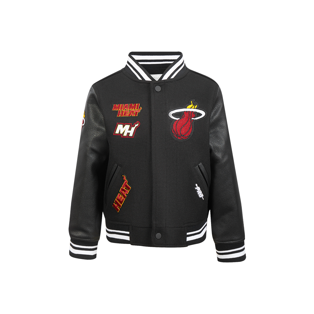 NBA MIAMI HEAT RETRO CLASSIC BLOUSON COLLÉGIAL EN LAINE À BORDS CÔTELÉS POUR GARÇON ENFANT (NOIR)