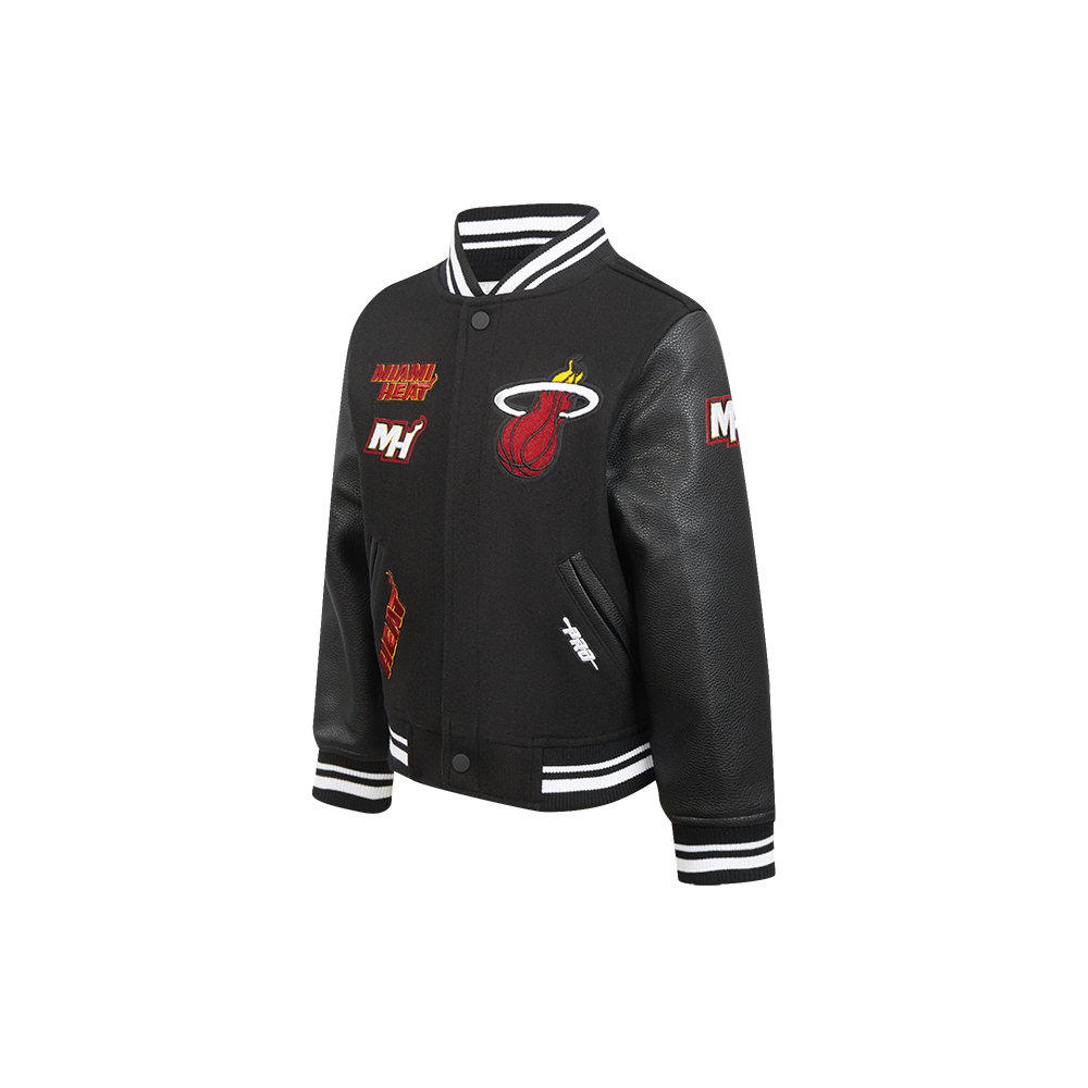 NBA MIAMI HEAT RETRO CLASSIC BLOUSON COLLÉGIAL EN LAINE À BORDS CÔTELÉS POUR GARÇON ENFANT (NOIR)
