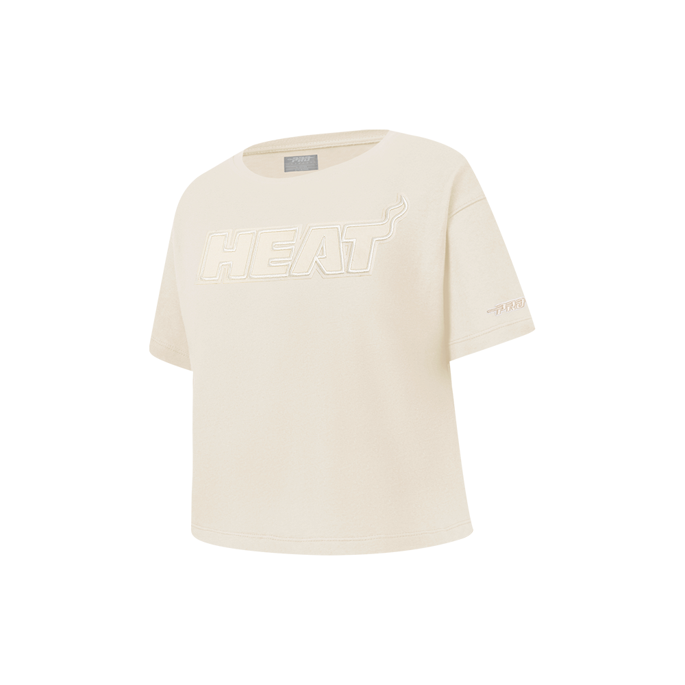 NBA MIAMI HEAT NEUTRAL LITTLE GIRLS SHORT SLEEVE BOXY TEE (EGGSHELL)