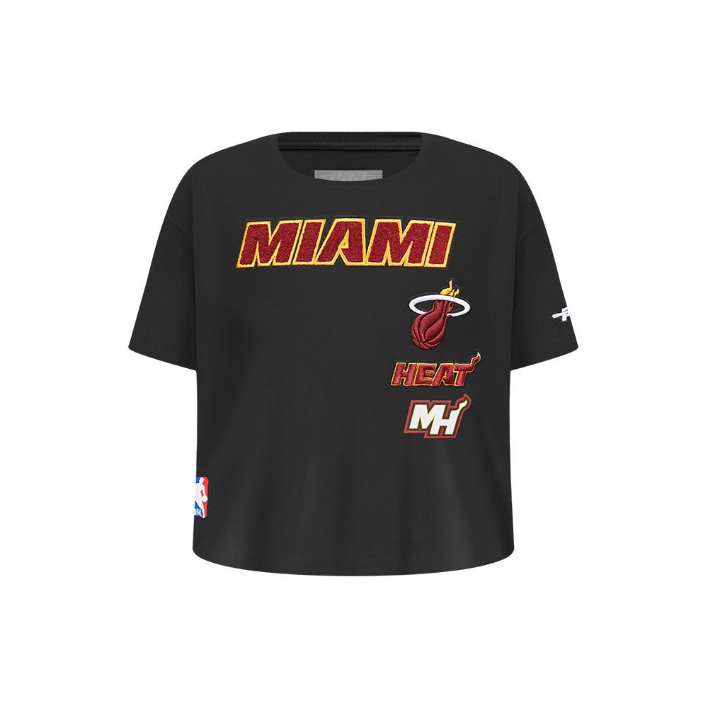 NBA MIAMI HEAT RETRO CLASSIC T-SHIRT À COUPE CARRÉE À MANCHES COURTES POUR FILLE ENFANT (NOIR)