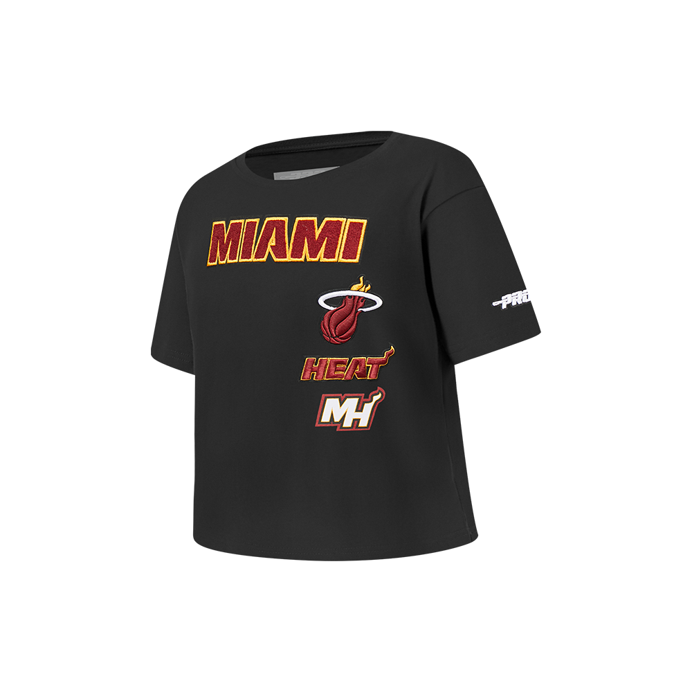 NBA MIAMI HEAT RETRO CLASSIC LITTLE GIRLS SHORT SLEEVE BOXY TEE (BLACK)