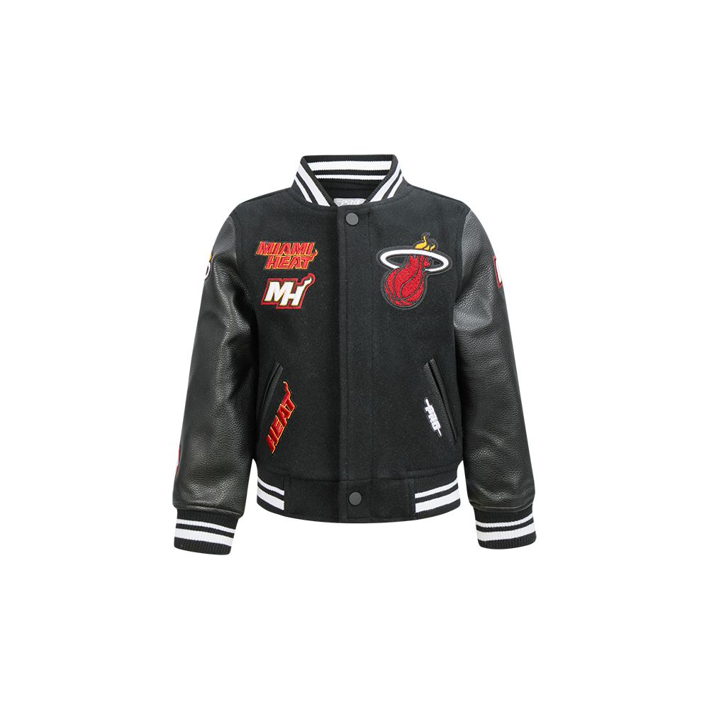NBA MIAMI HEAT RETRO CLASSIC BLOUSON COLLÉGIAL EN LAINE À BORDS CÔTELÉS POUR GARÇON BAMBIN (NOIR)