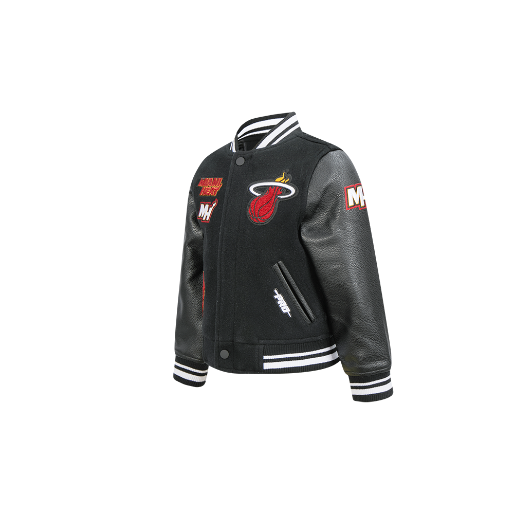 NBA MIAMI HEAT RETRO CLASSIC BLOUSON COLLÉGIAL EN LAINE À BORDS CÔTELÉS POUR GARÇON BAMBIN (NOIR)