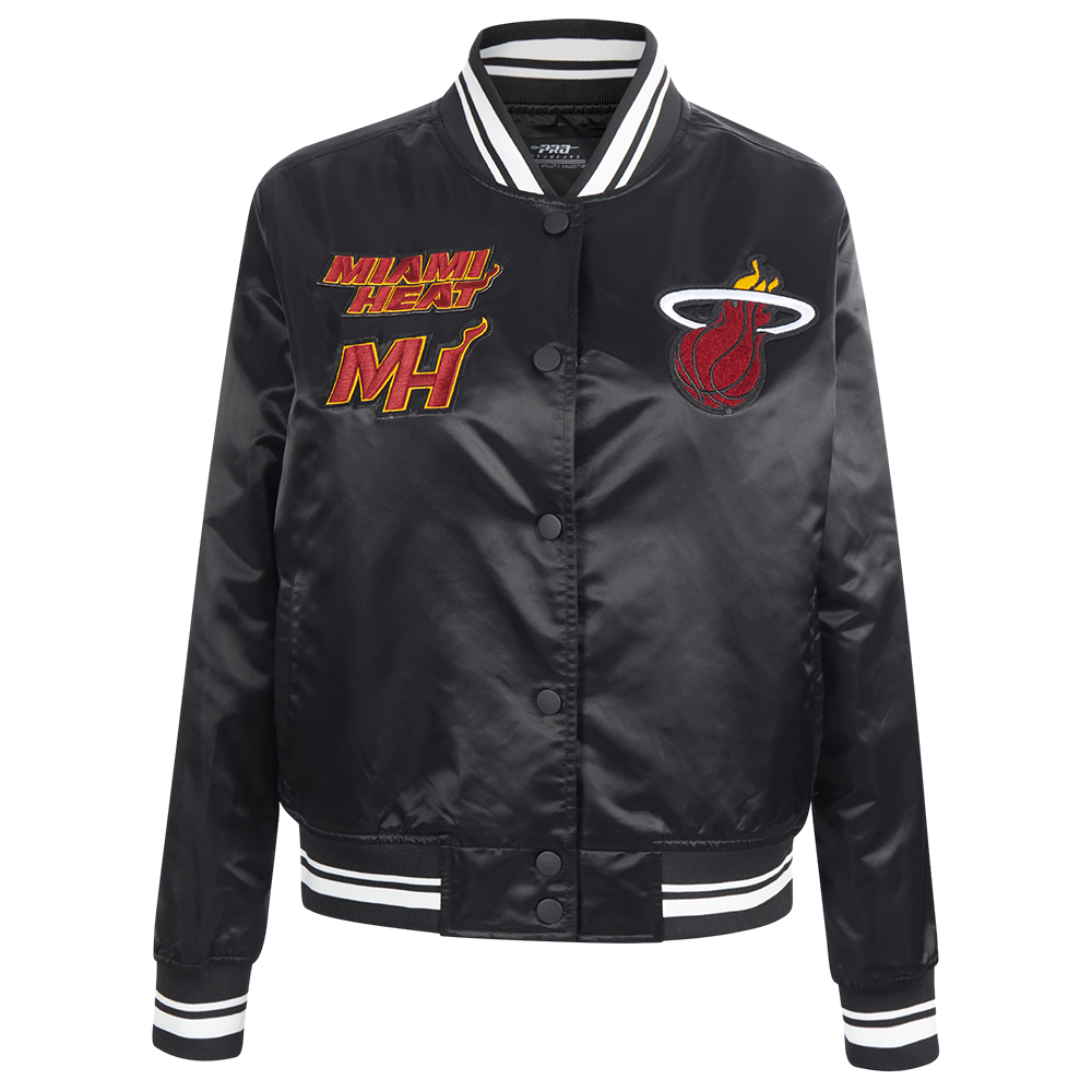 NBA MIAMI HEAT RETRO CLASSIC WOMEN'S RIB SATIN JACKET (BLACK)