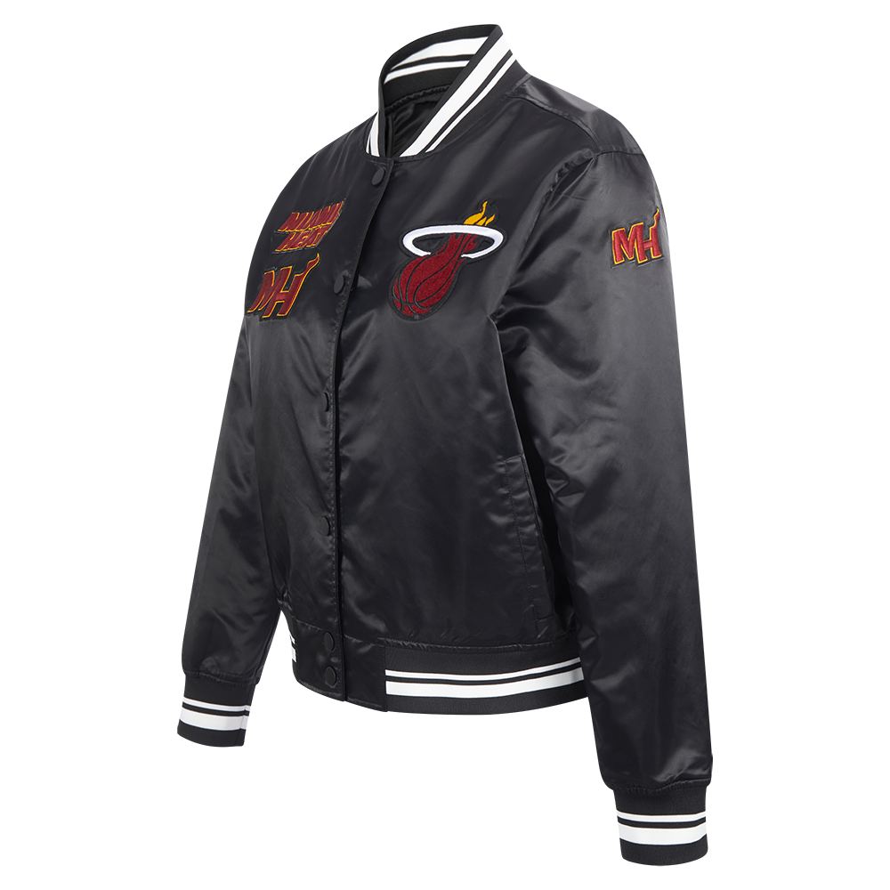 NBA MIAMI HEAT RETRO CLASSIC WOMEN'S RIB SATIN JACKET (BLACK)