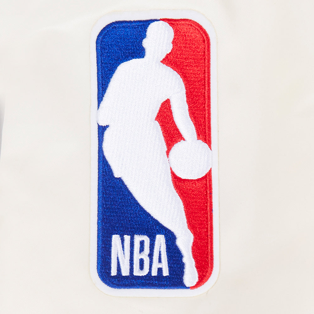 NBA MINNESOTA TIMBERWOLVES BEST OF BLOUSON EN SATIN À BORDS CÔTELÉS POUR HOMME (COQUILLE D'ŒUF/MARINE MINUIT)