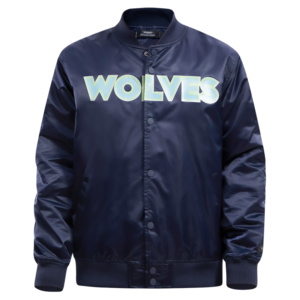 NBA MINNESOTA TIMBERWOLVES BLOUSON EN SATIN À GRAND LOGO POUR HOMME (MARINE MINUIT)