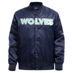 NBA MINNESOTA TIMBERWOLVES BLOUSON EN SATIN À GRAND LOGO POUR HOMME (MARINE MINUIT)