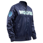 NBA MINNESOTA TIMBERWOLVES BLOUSON EN SATIN À GRAND LOGO POUR HOMME (MARINE MINUIT)