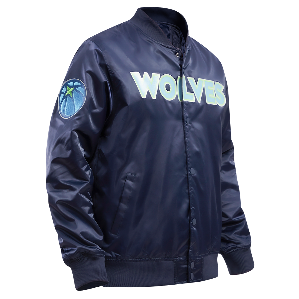 NBA MINNESOTA TIMBERWOLVES BLOUSON EN SATIN À GRAND LOGO POUR HOMME (MARINE MINUIT)