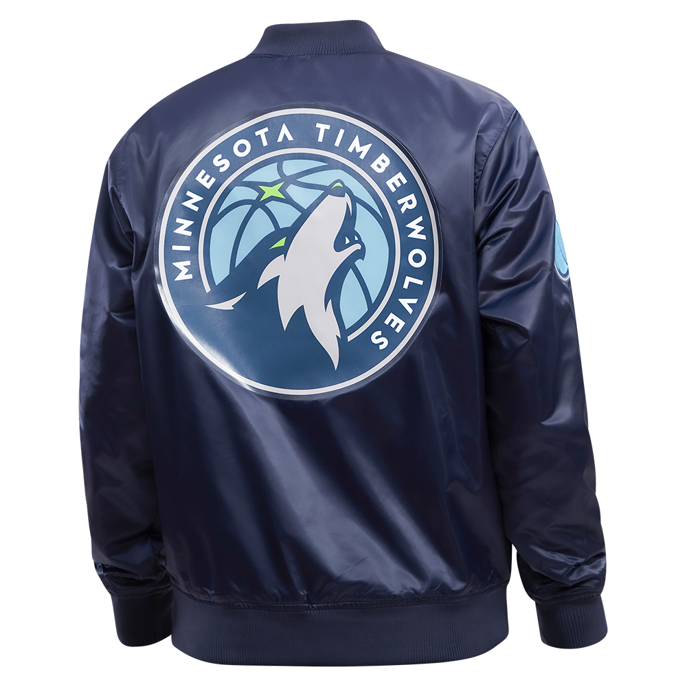 NBA MINNESOTA TIMBERWOLVES BLOUSON EN SATIN À GRAND LOGO POUR HOMME (MARINE MINUIT)