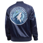 NBA MINNESOTA TIMBERWOLVES BLOUSON EN SATIN À GRAND LOGO POUR HOMME (MARINE MINUIT)