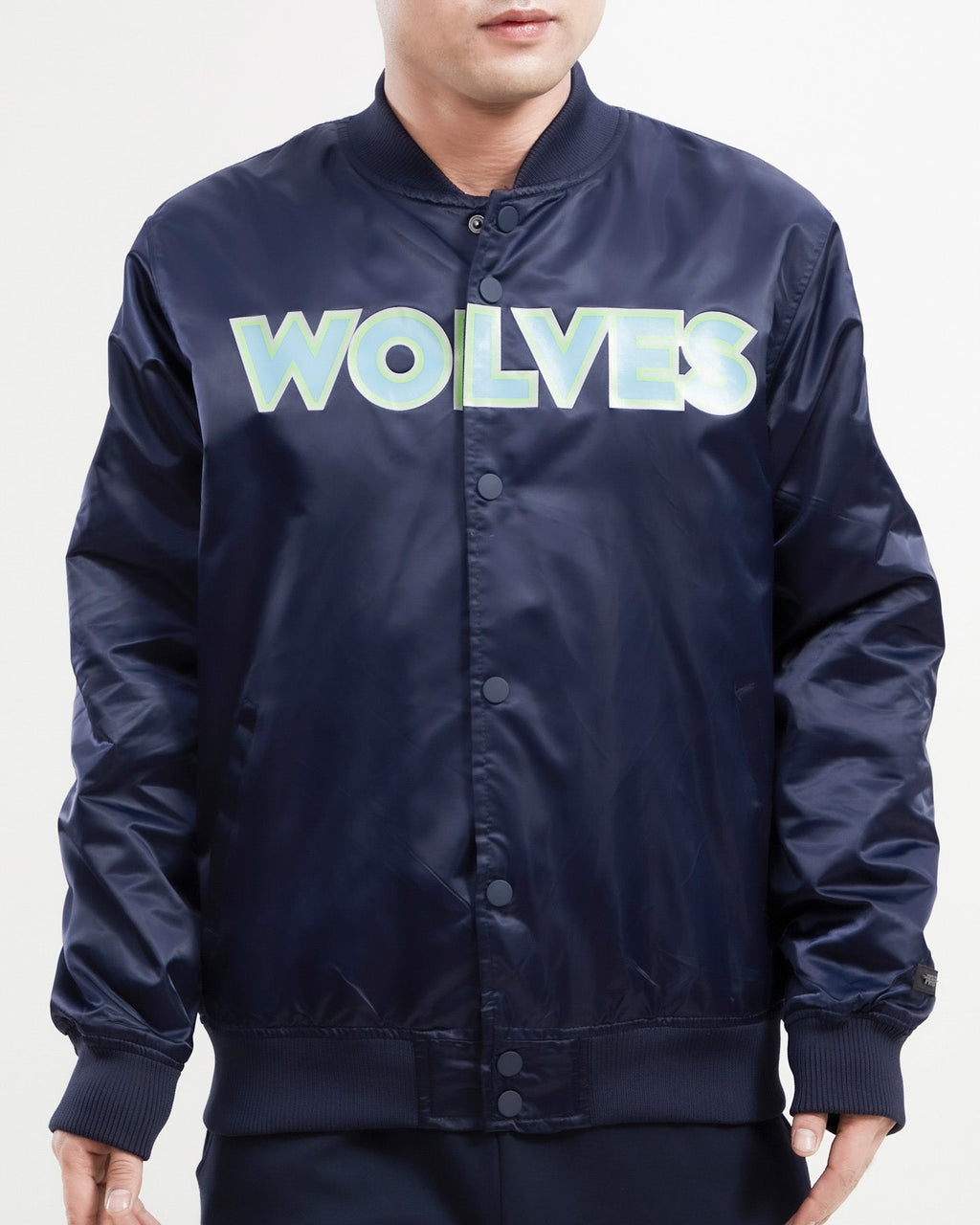 NBA MINNESOTA TIMBERWOLVES BLOUSON EN SATIN À GRAND LOGO POUR HOMME (MARINE MINUIT)