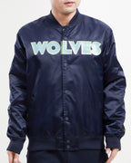 NBA MINNESOTA TIMBERWOLVES BLOUSON EN SATIN À GRAND LOGO POUR HOMME (MARINE MINUIT)