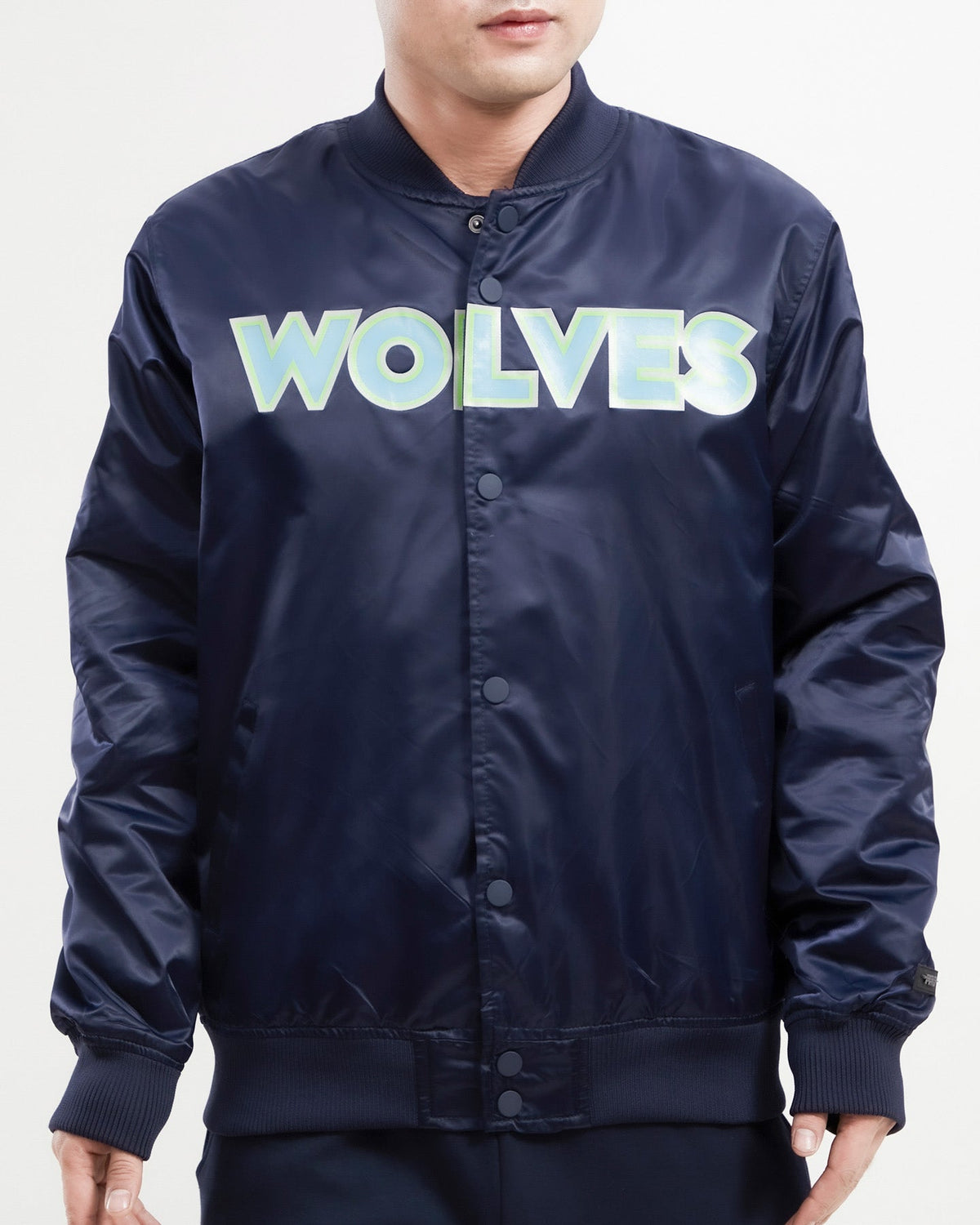 NBA MINNESOTA TIMBERWOLVES BLOUSON EN SATIN À GRAND LOGO POUR HOMME (MARINE MINUIT)