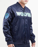 NBA MINNESOTA TIMBERWOLVES BLOUSON EN SATIN À GRAND LOGO POUR HOMME (MARINE MINUIT)