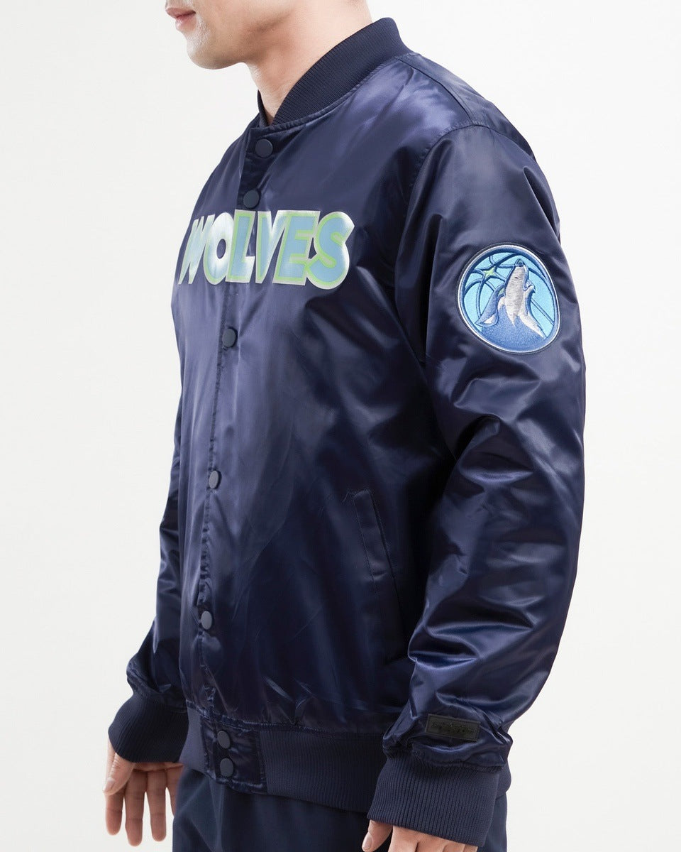 NBA MINNESOTA TIMBERWOLVES BLOUSON EN SATIN À GRAND LOGO POUR HOMME (MARINE MINUIT)