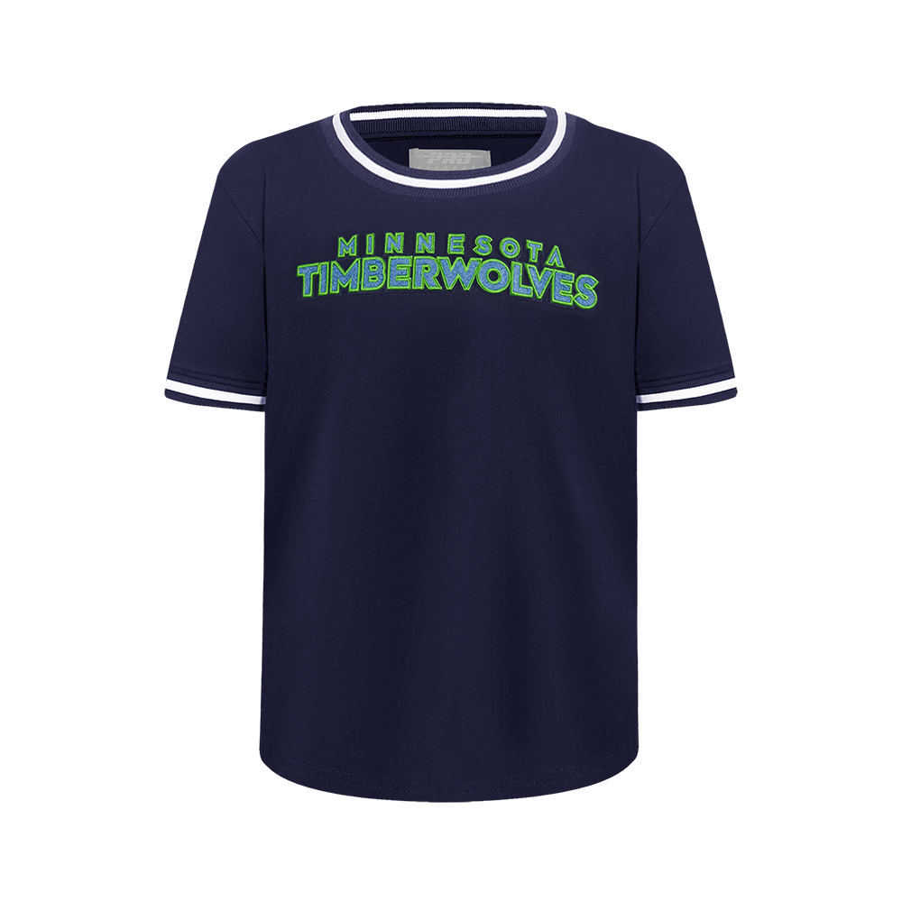 NBA MINNESOTA TIMBERWOLVES CLASSIC BIG BOY'S SHORT SLEEVE STRIPED RIB TEE (MIDNIGHT NAVY)